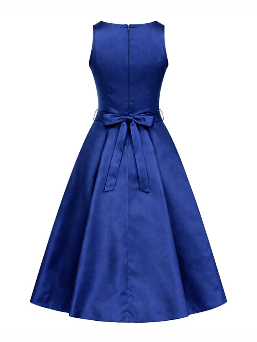 Lady V London Kleid Hepburn Dress Tanzanite Satin royalblau