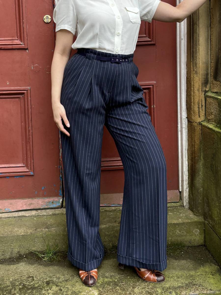 House of Foxy Hose Marlene Trousers Navy Pinstripe