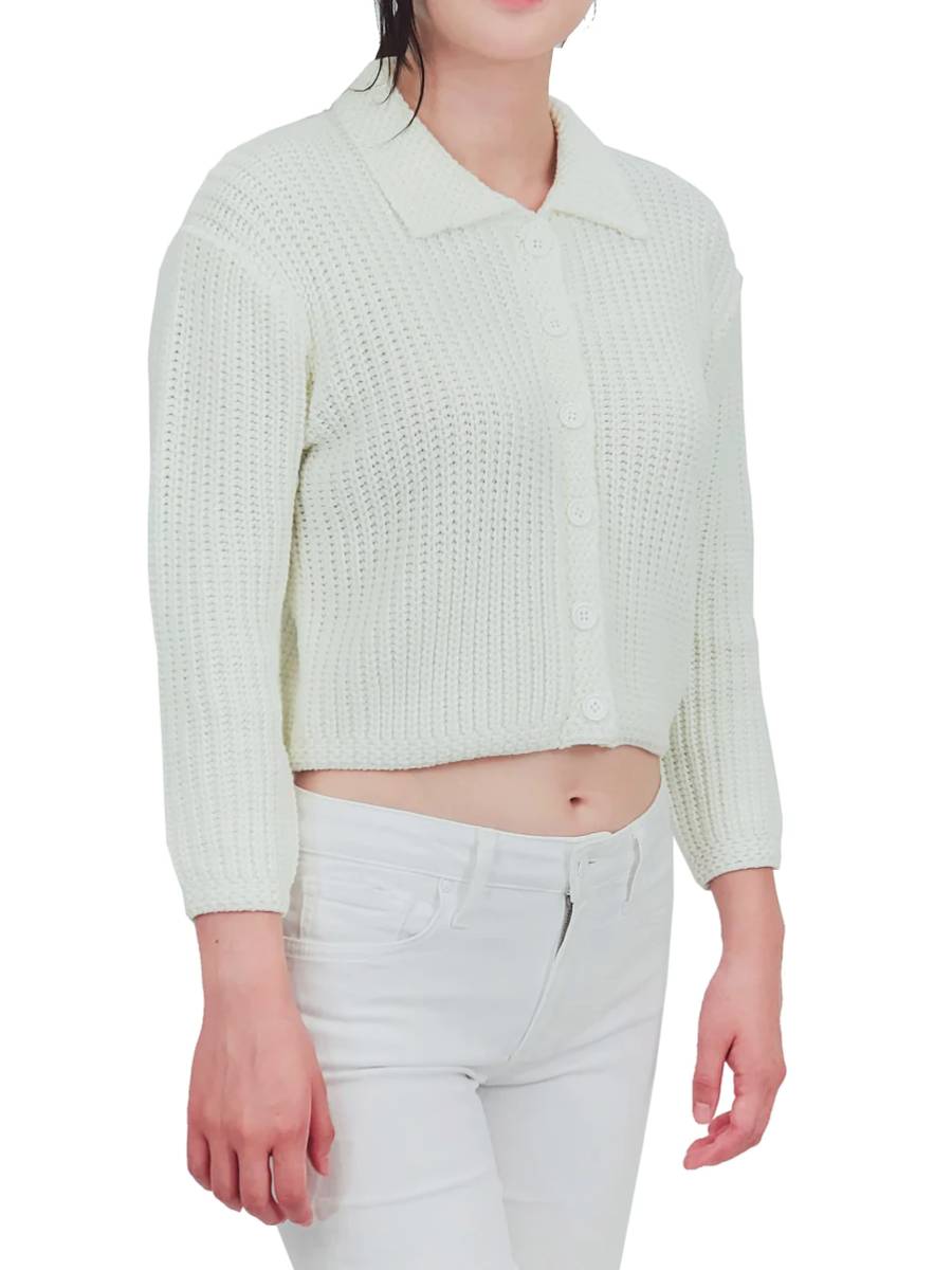 Mak Sweater Cropped Collared Cardigan Ivory creme