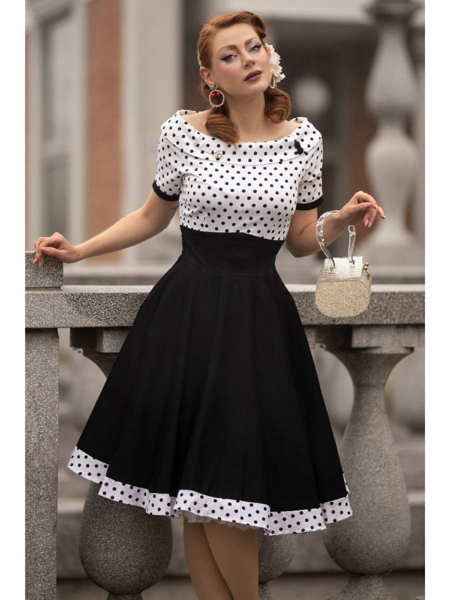 Dolly & Dotty Kleid Darlene White Black Polka
