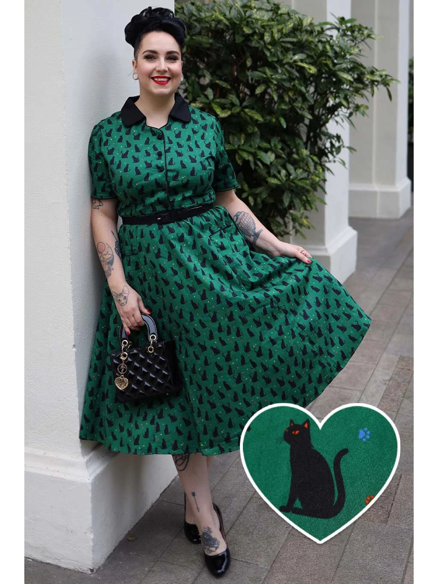 Dolly & Dotty Kleid Penelope Black Cat Dress grün