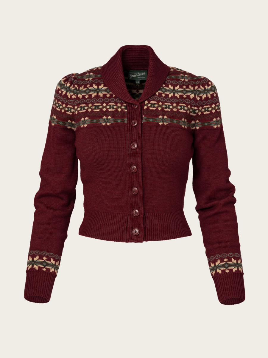 Emmy Strickjacke Fair Isle Knit Jacket Maroon weinrot Emmy Strickjacke Fair Isle Knit Jacket Maroon weinrot