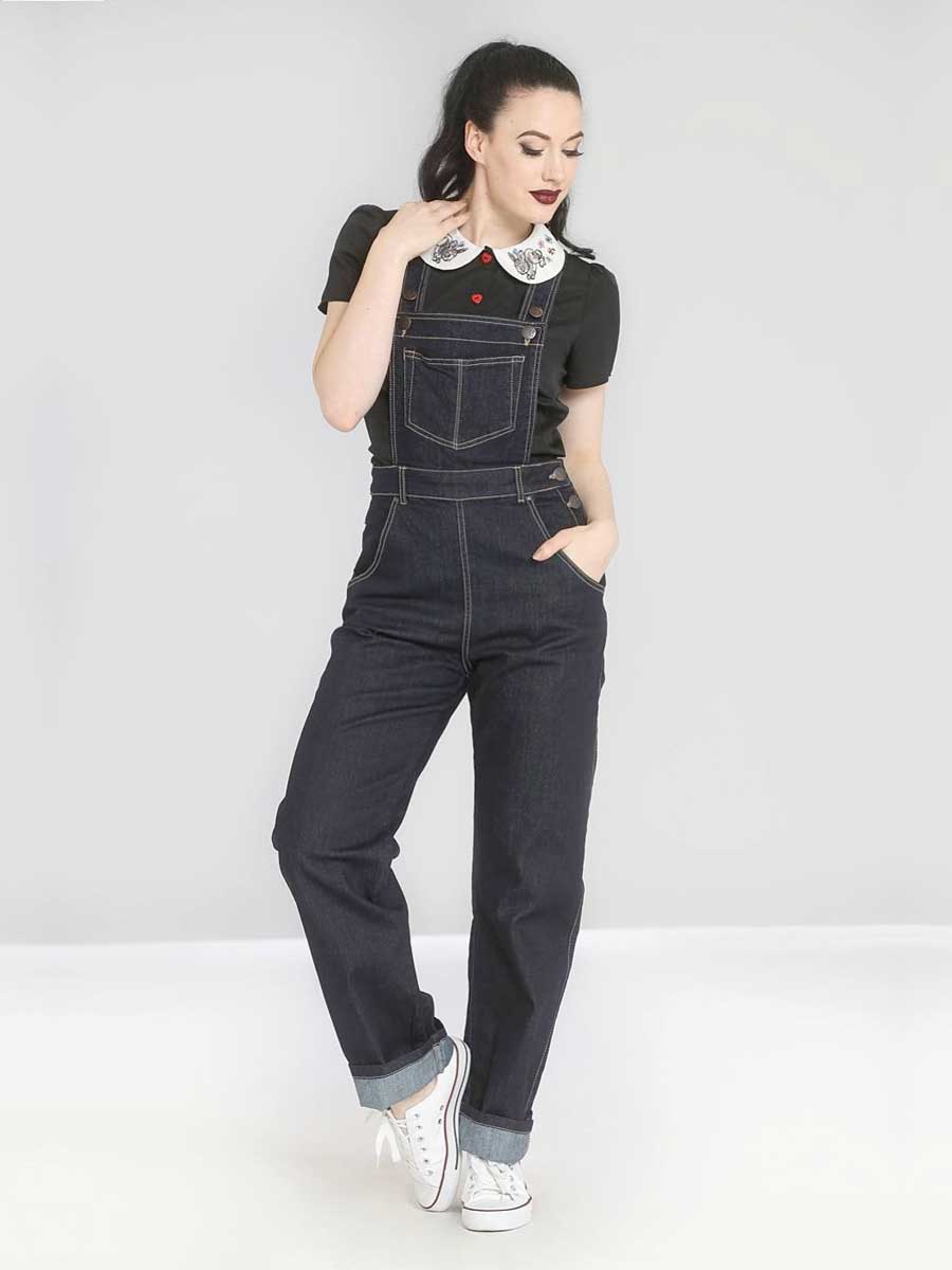 Hell Bunny Elly May Denim Dungarees Navy