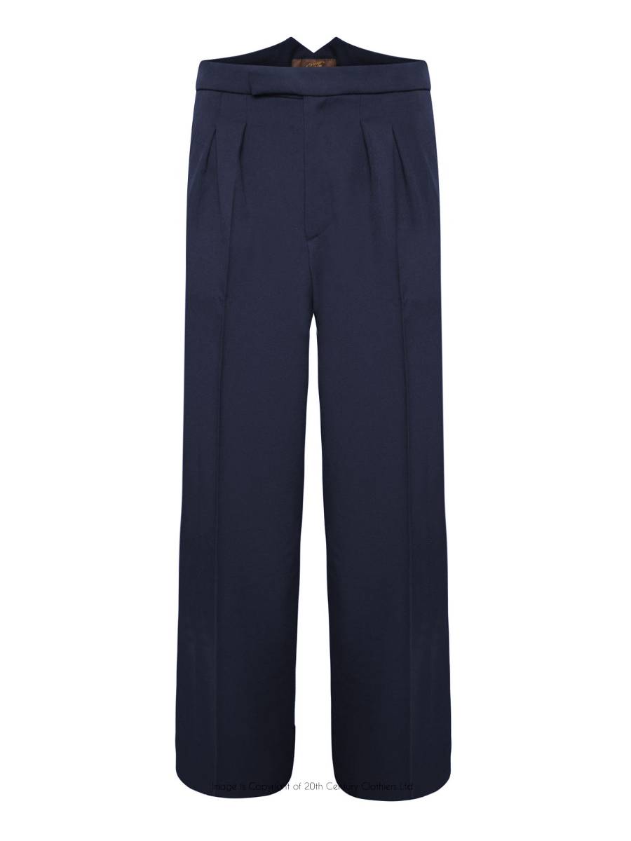 Cousin Jack 1940s Style Fishtail Back Trousers Navy Twill