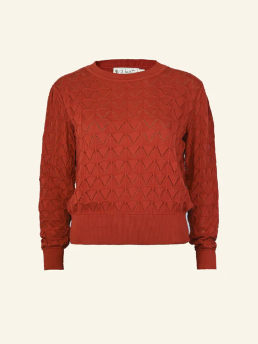 Palava Pullover Clara Knit Top Rust Pointelle