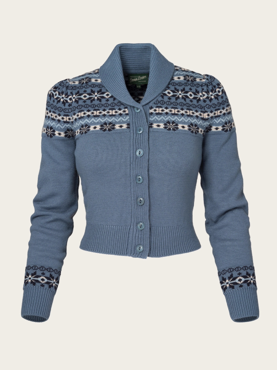Emmy Strickjacke Fair Isle Knit Jacket Pale Indigo graublau Emmy Strickjacke Fair Isle Knit Jacket Pale Indigo graublau