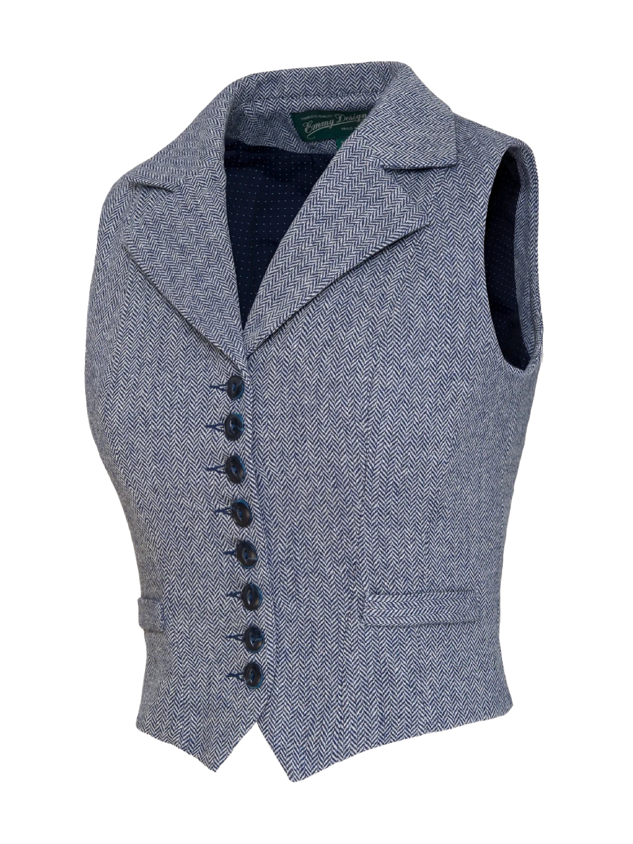 Emmy Weste Watchmaker’s Waistcoat Midnight Ivory Wool Tweed