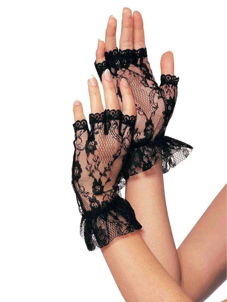 Fingerlose Spitzenhandschuhe kurz schwarz