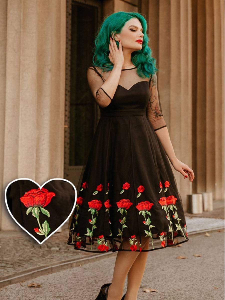 Dolly & Dotty Kleid Ruby Evening Dress Black Roses