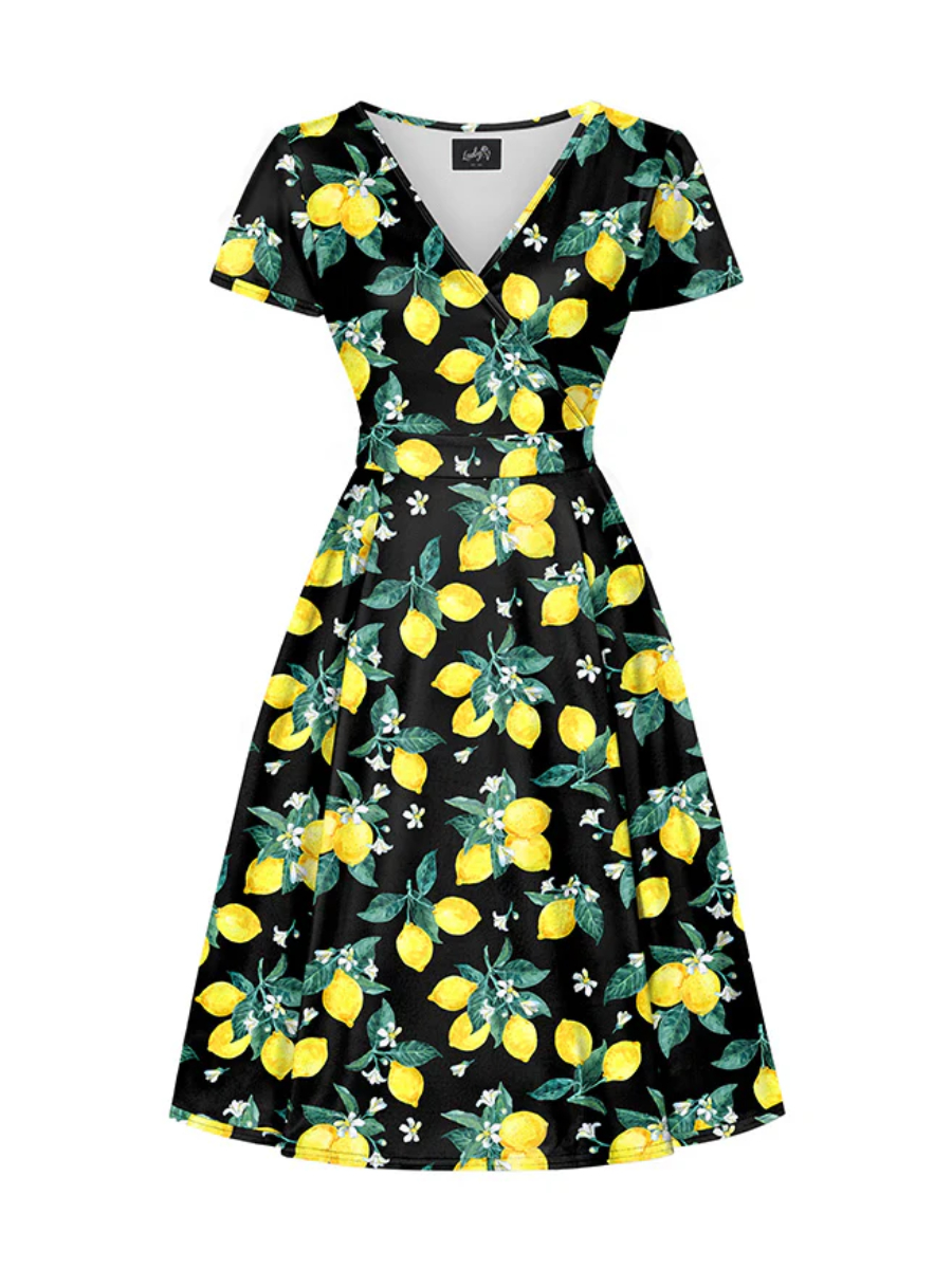 Lady V London Kleid Lyra Dress Amalfi Lemons schwarz