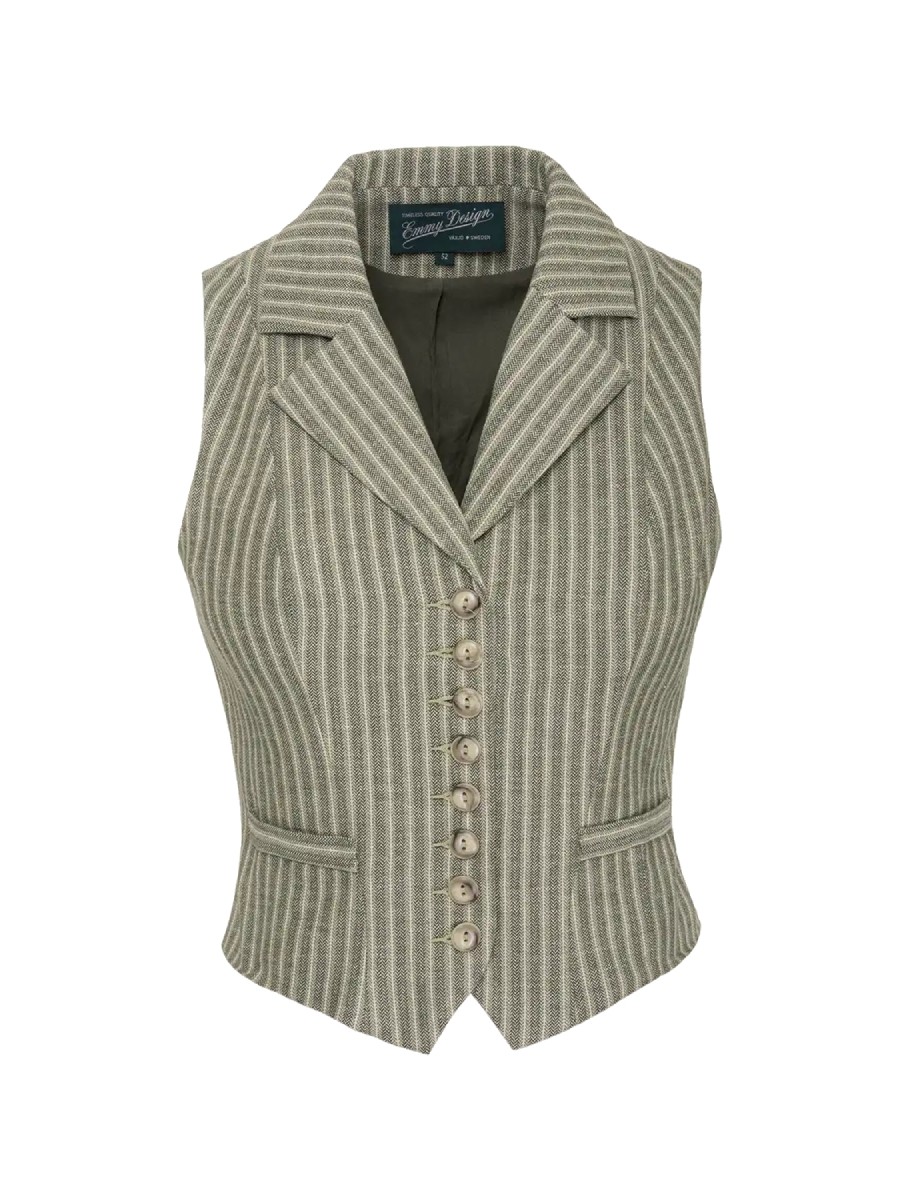 Emmy Weste Watchmaker’s Waistcoat Green Herringbone Stripe