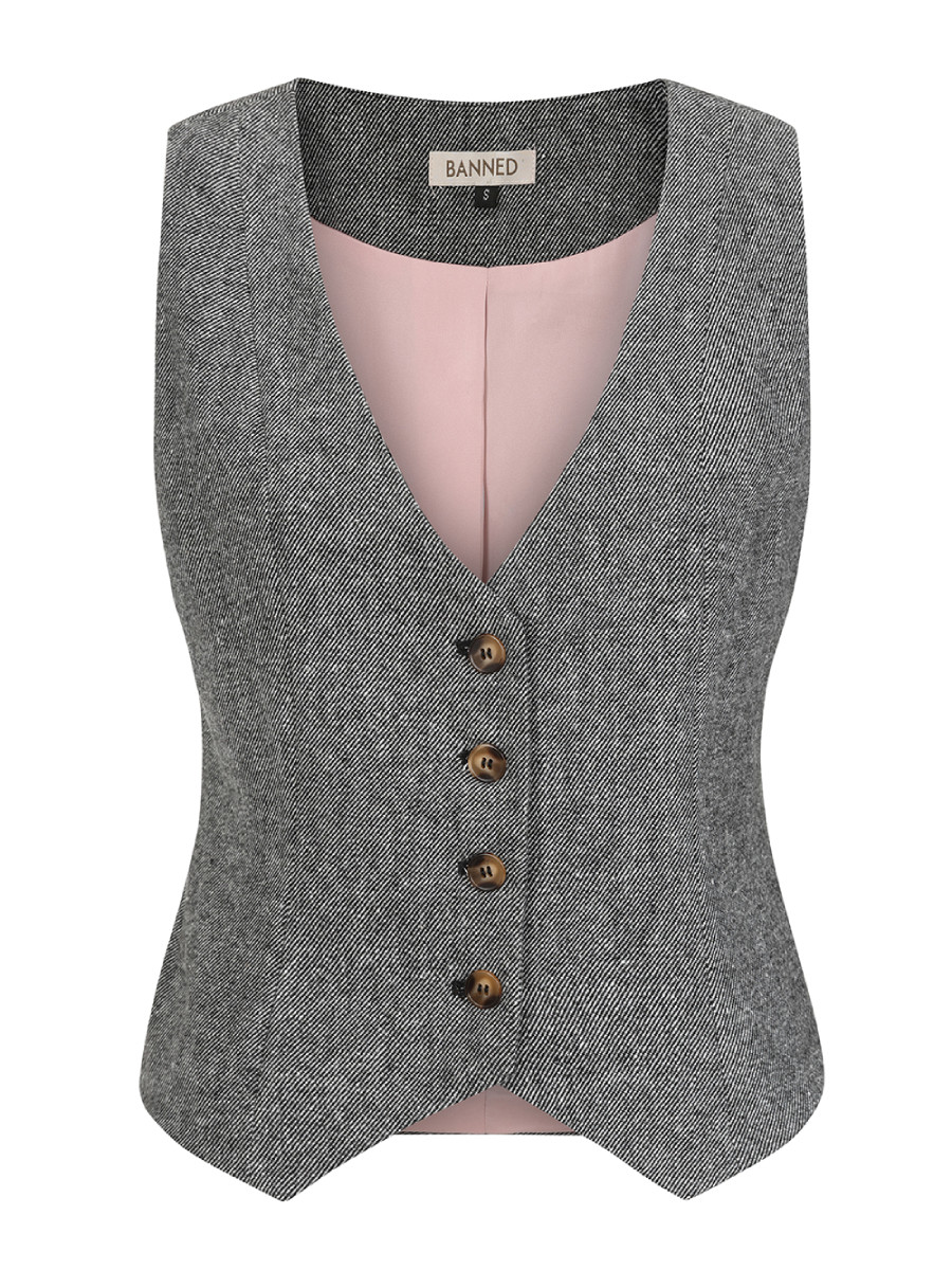 Banned Weste Selma Herringbone Waistcoat Banned Weste Selma Herringbone Waistcoat
