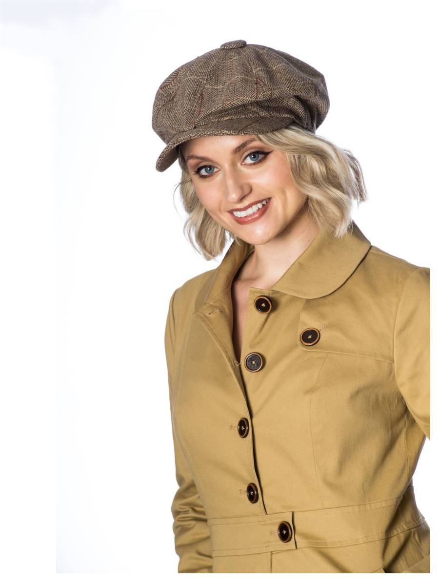 Banned Paper Boy Cap Mocha Herringbone