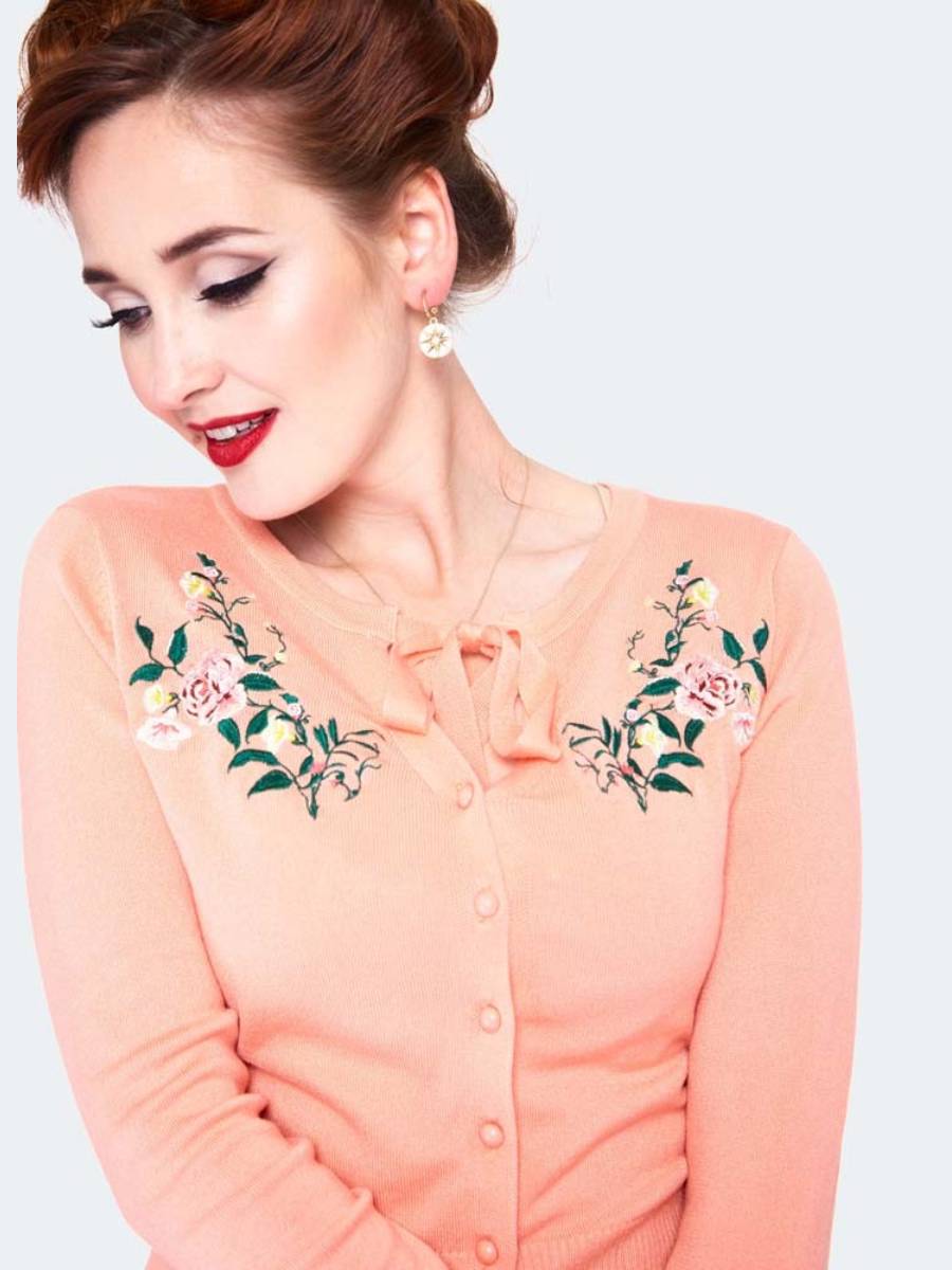 Voodoo Vixen Cardigan Floral Embroidery Peach