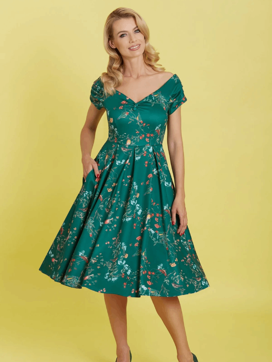 Dolly & Dotty Lily Green Bird Forest Swing Dress