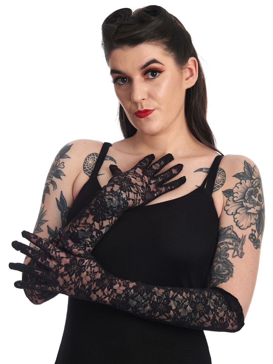 Banned Spitzenhandschuhe Sybil Lace Long Gloves schwarz