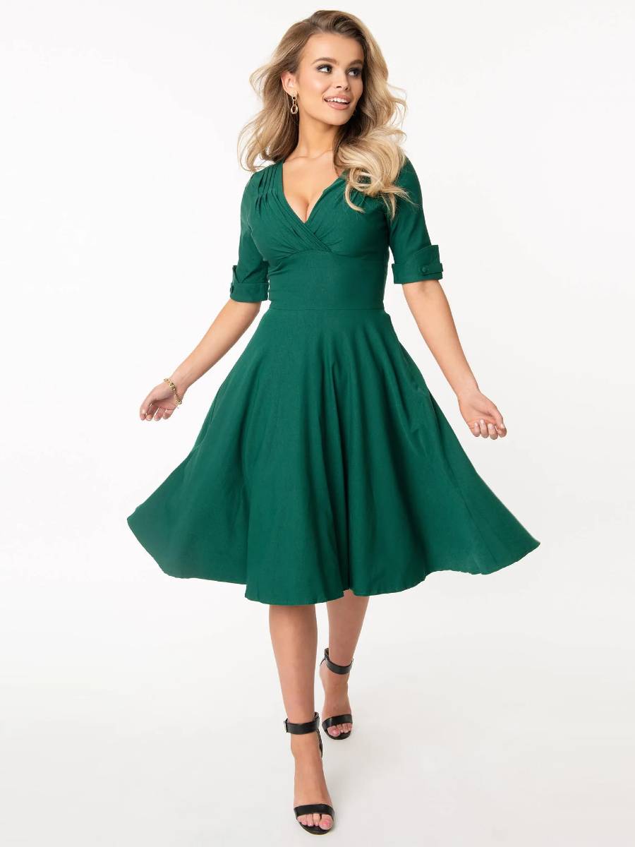 Unique Vintage Kleid Delores Swing Dress smaragdgrün