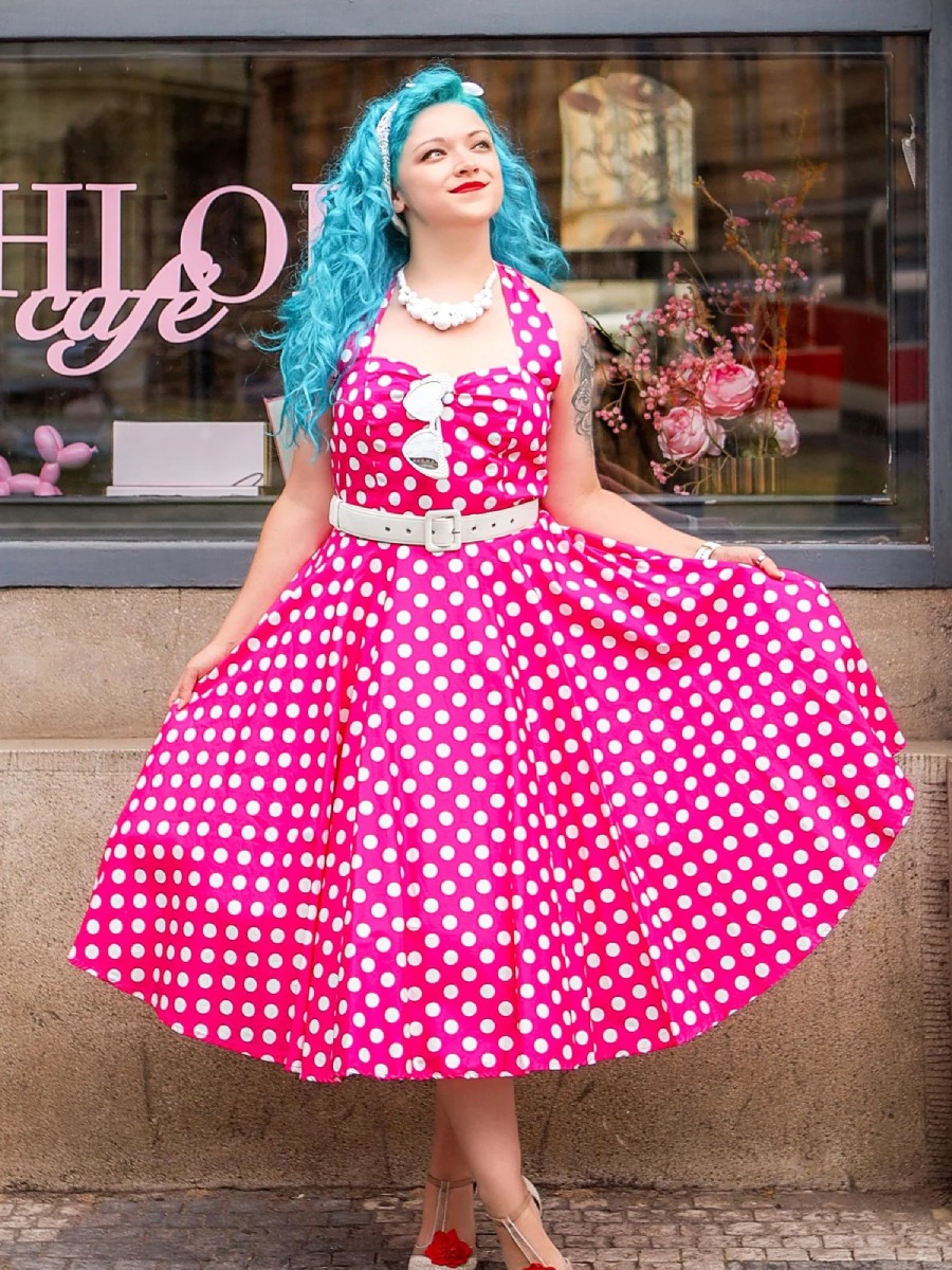 Dolly & Dotty Daisy Hot Pink Polka Dot Halter Dress