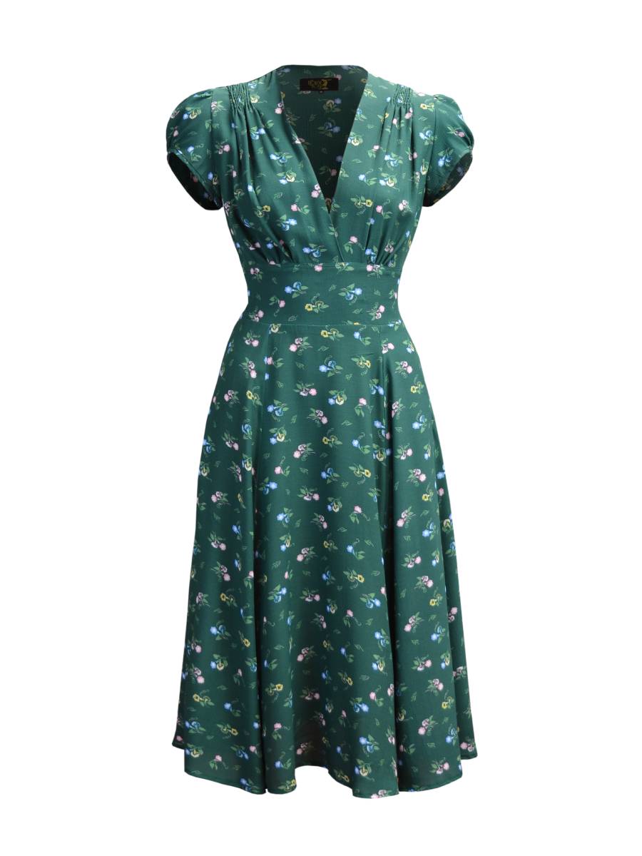 House of Foxy 30s Ava Tea Dress Forest Petunia