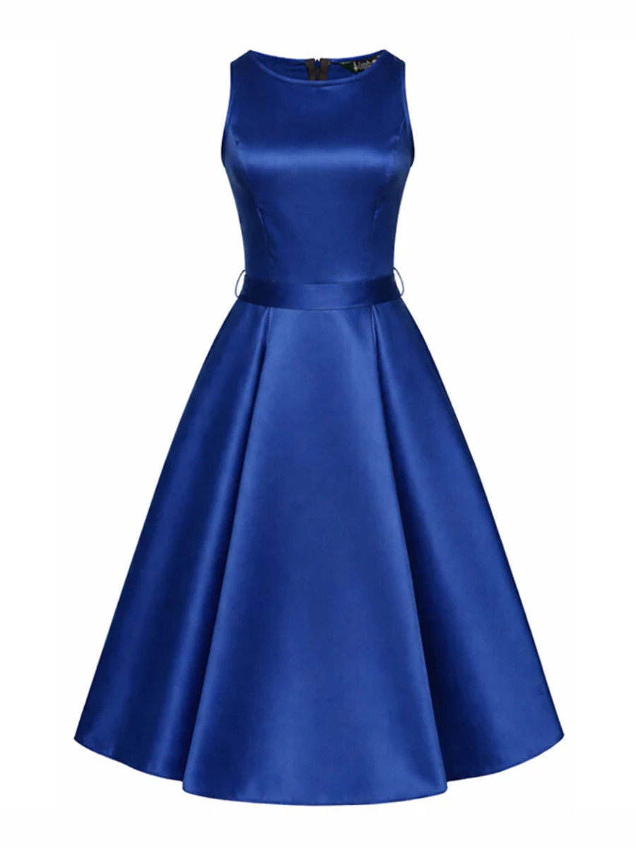 Lady V London Kleid Hepburn Dress Tanzanite Satin royalblau