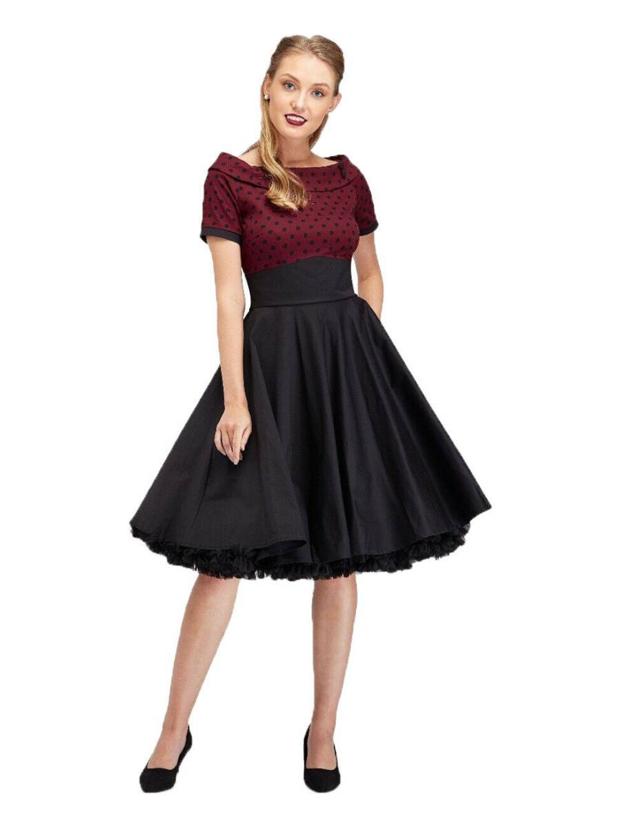 Dolly & Dotty Kleid Darlene Burgundy Black Polka