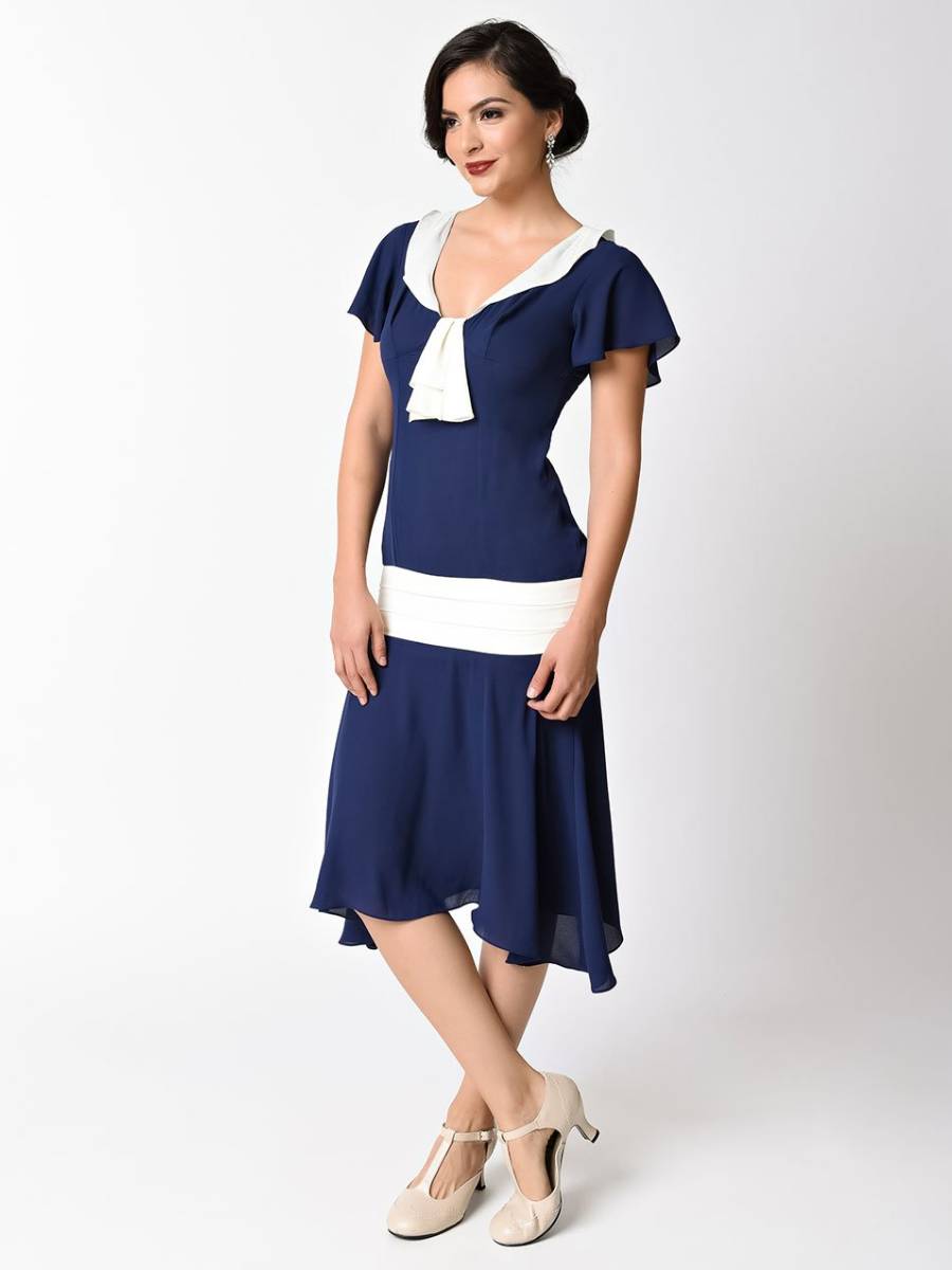 Unique Vintage 20er Jahre Kleid Wilshire dunkelblau