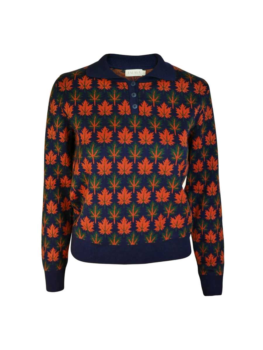 Palava Pullover Aila Navy Autumn Leaves Knitted Top