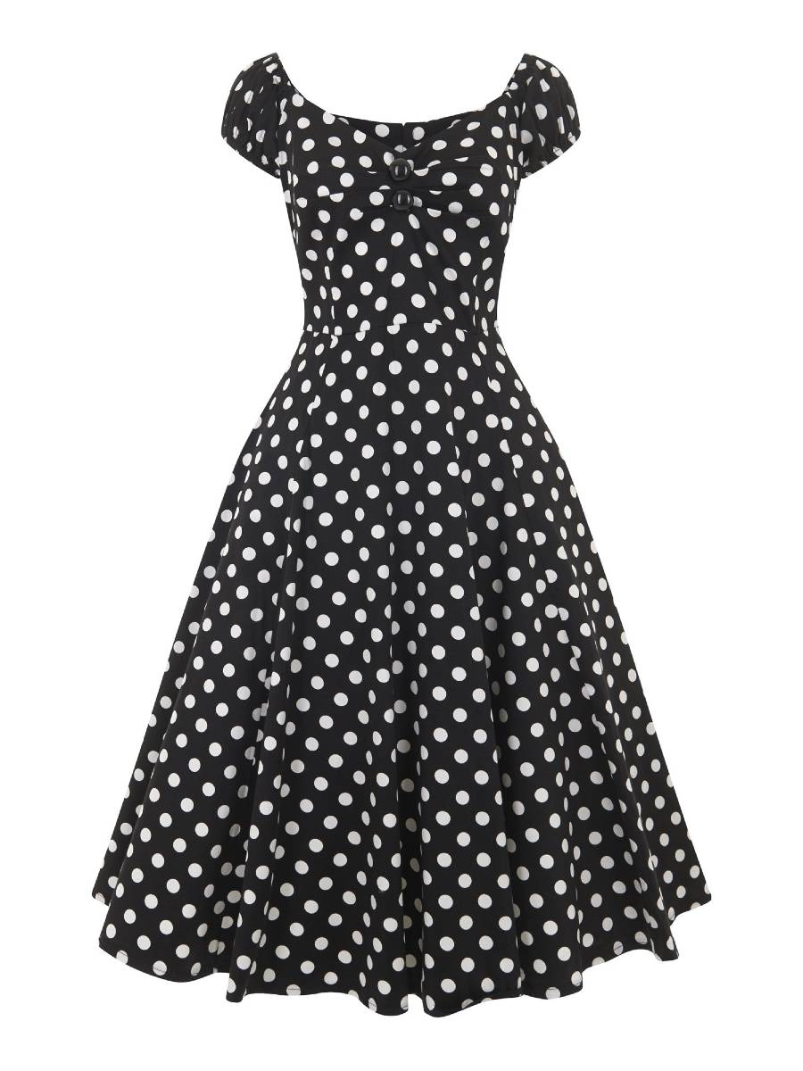 Collectif Kleid Dolores Doll Dress Polka schwarz-weiß