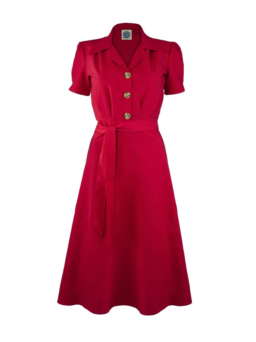 Pretty Retro 1940s Style Shirt Dress Red