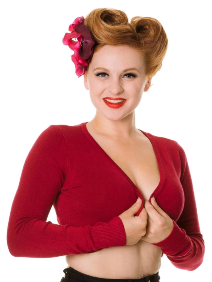Banned Flickers Bolero Burgundy Weinrote Bolerojacke mit langen Ärmeln