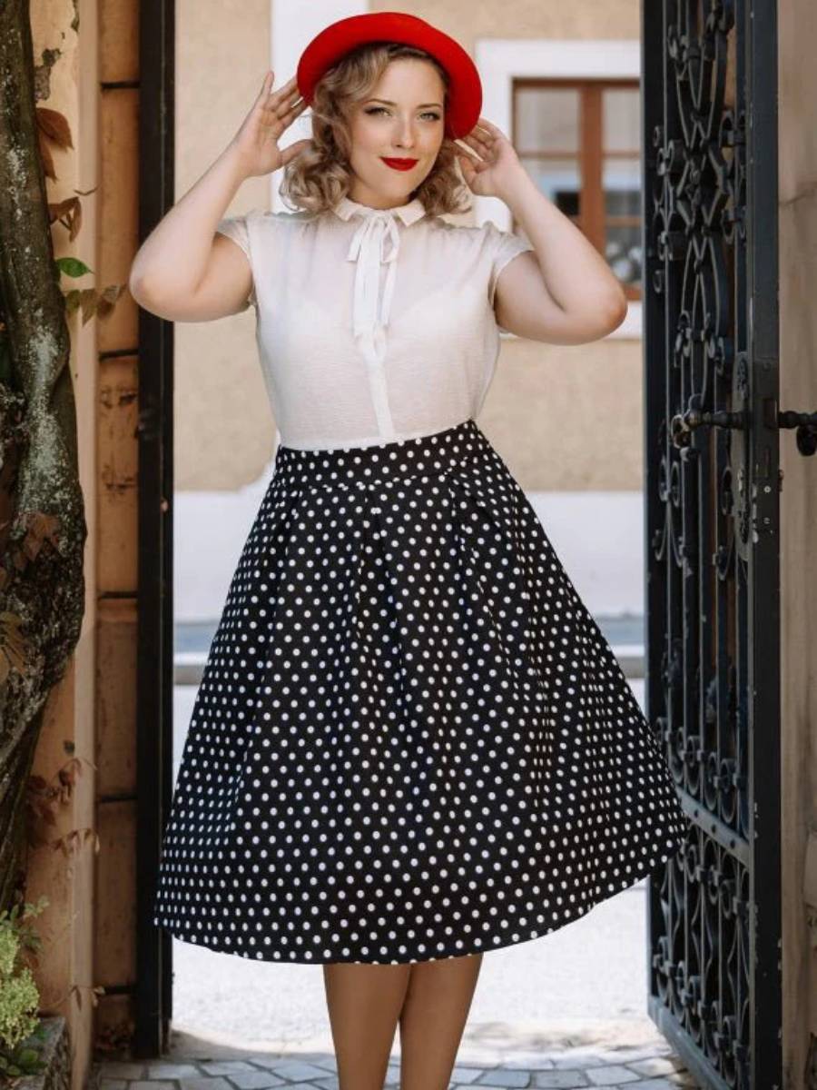 Dolly and Dotty Rochelle High Waist Polka Dot Skirt Black