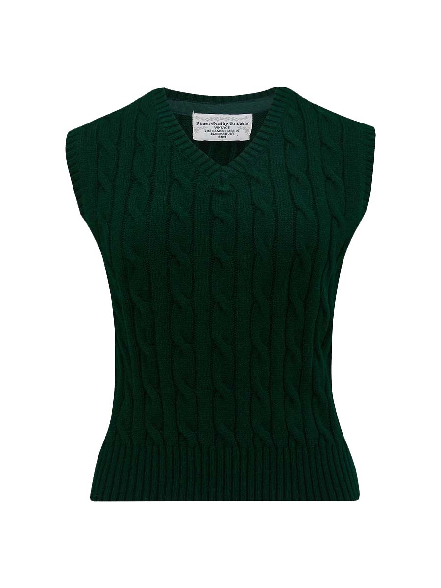 seamstress-of-bloomsbury-cable-knit-slipover-forest-green-web Seamstress of Bloomsbury Pullunder dunkelgrün