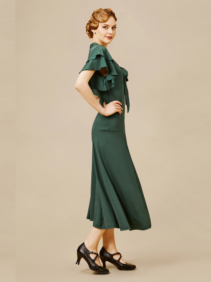 Babeyond 30er Jahre Kleid dunkelgrün mit Volants