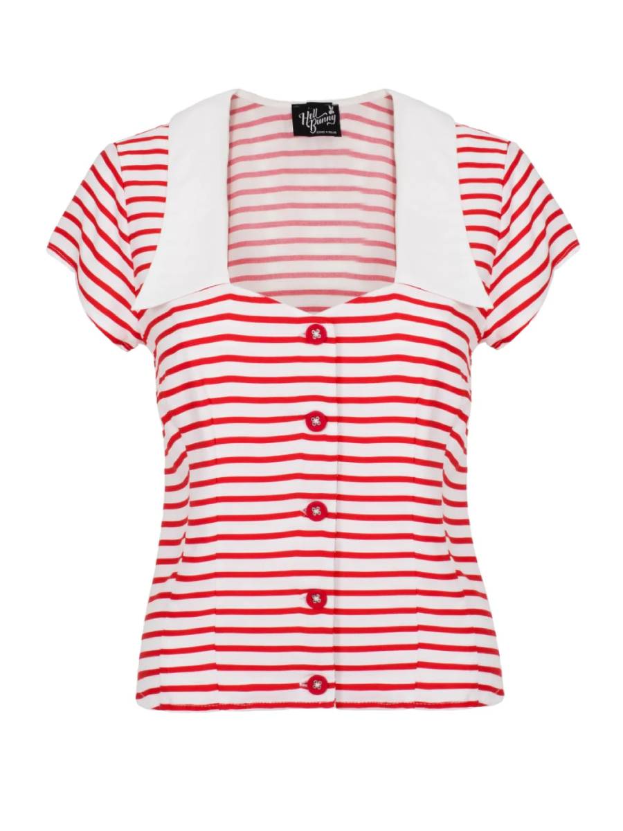 Hell Bunny Ahoy Blouse Red and White Stripes