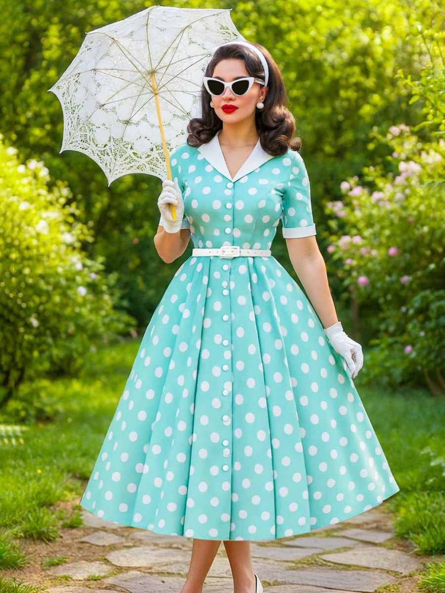 Dolly & Dotty Mollie Mint Green Polka Dot Shirt Dress