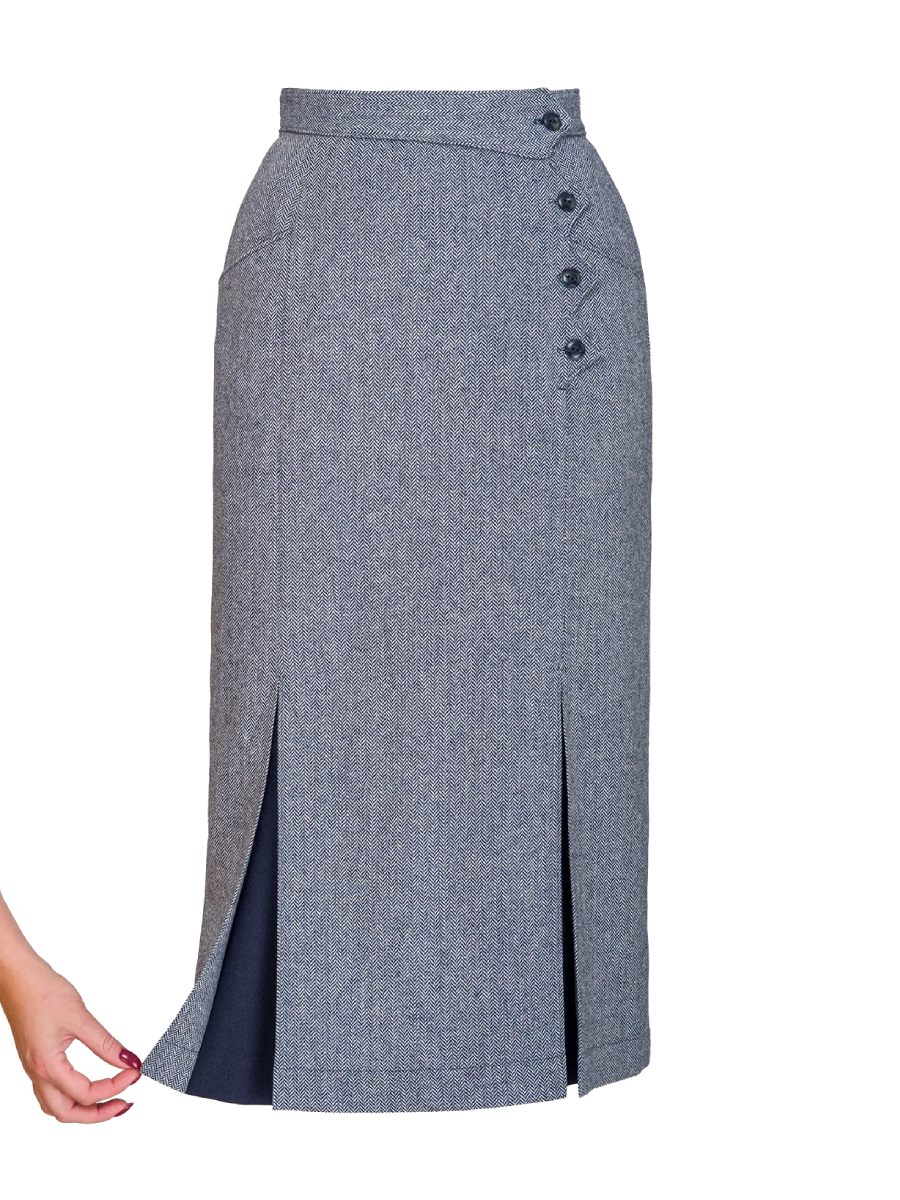 Emmy Art Deco Dream Skirt Midnight Ivory Wool Tweed