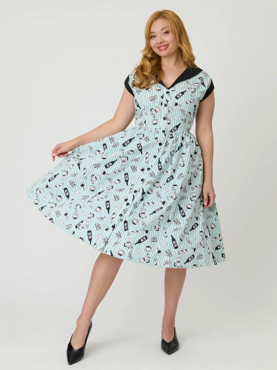 Unique Vintage Kleid Cafe Paris Striped Swing Dress