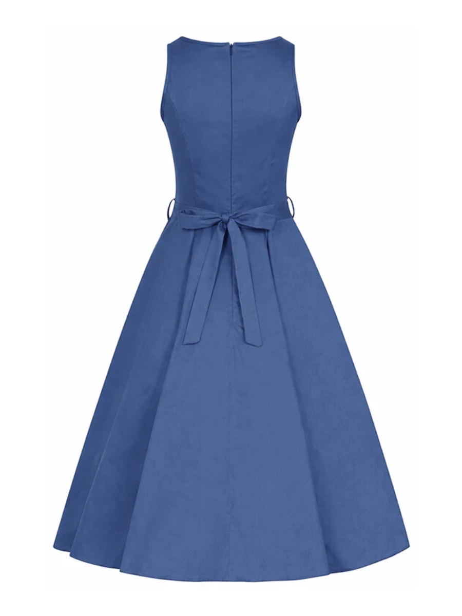 lady v swing dress Retro Stage 1950s Solid Contrast V-Neck Swing Dress