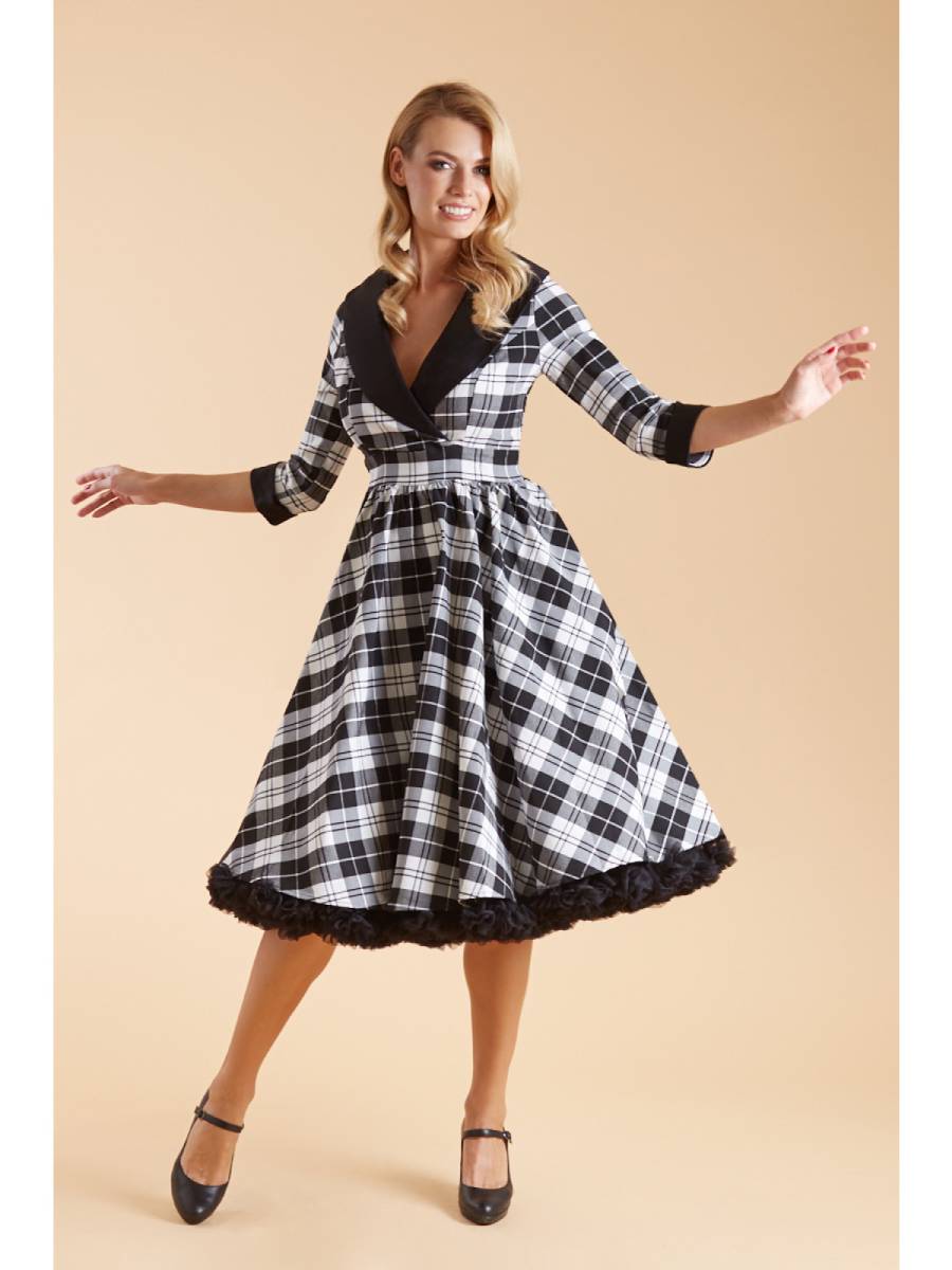 Dolly & Dotty Kleid Tiffany Black Tartan Coat Dress