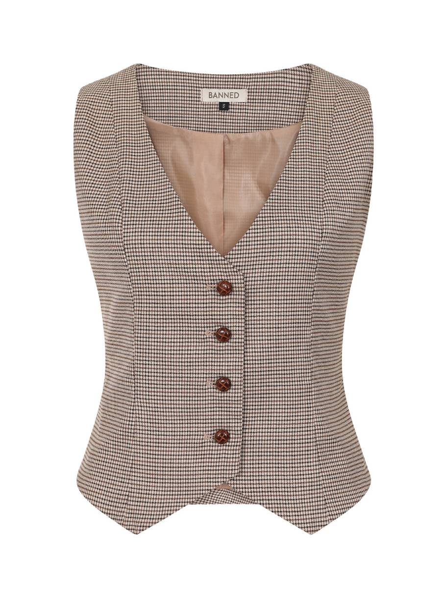 Banned Weste Hallie Houndstooth Waistcoat braun kariert