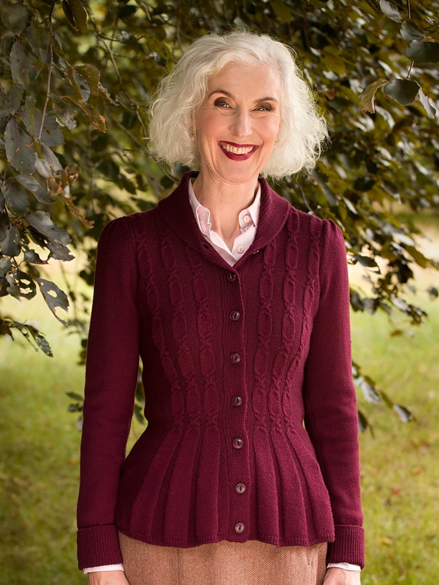 Emmy Screen Siren Cardigan Black Cherry Wool