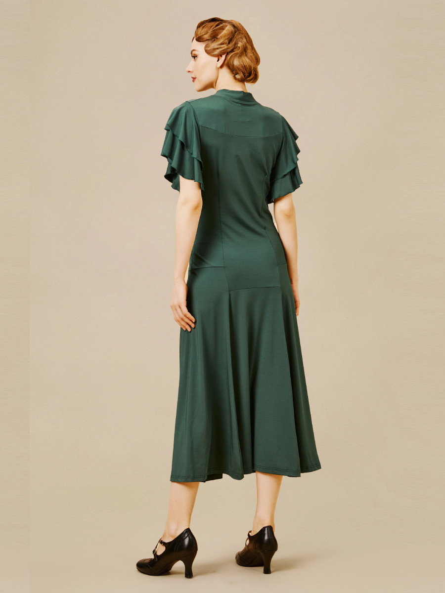 Babeyond 30er Jahre Kleid dunkelgrün mit Volants