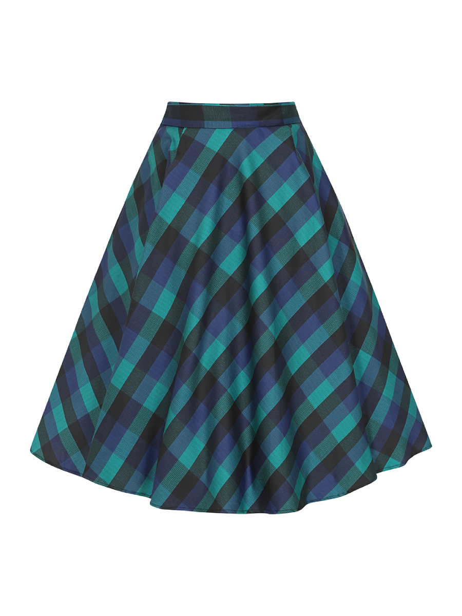Hearts and Roses Rock Louisa Check Swing Skirt türkis