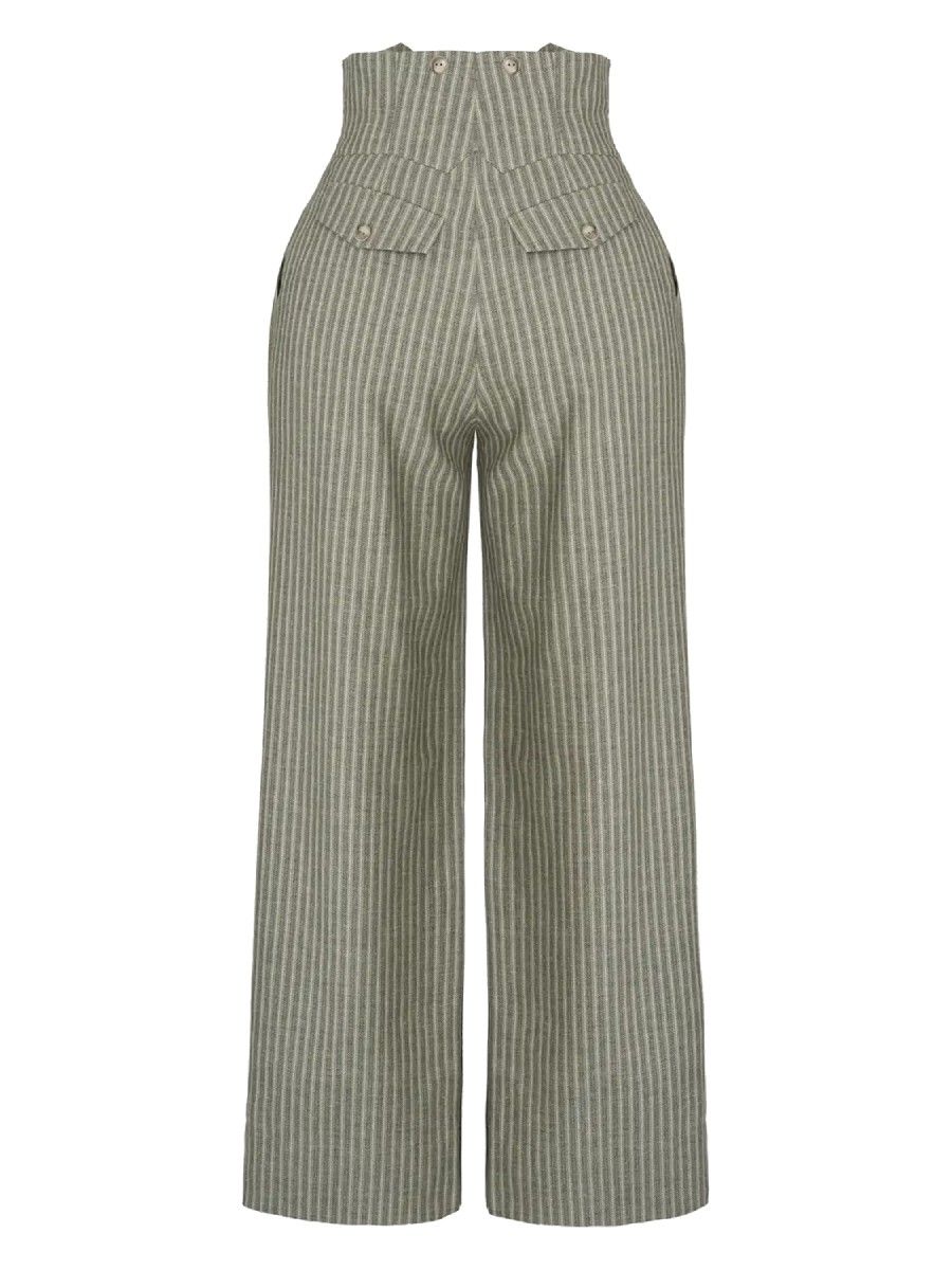 Emmy Miss Fancy Pants Slacks Green Herringbone Stripe